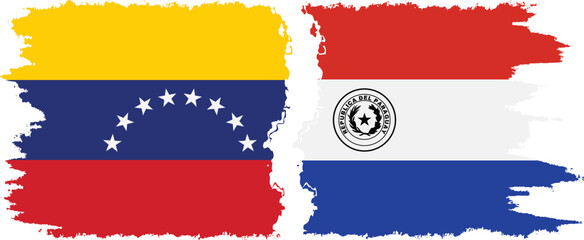 Paraguay and Venezuela grunge flags connection, vector