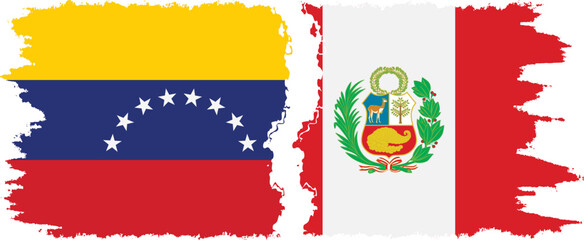Peru and Venezuela grunge flags connection, vector