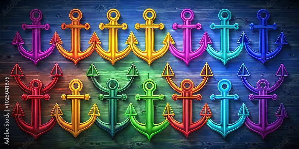 Poster anchor icon set with high dynamic range - line and glyph ship symbols for vector graphics