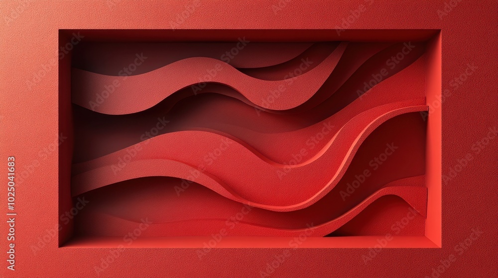 Poster artistic red waves create a captivating three-dimensional pattern in a vibrant frame, showcasing ima
