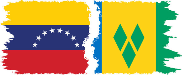 Saint Vincent and the Grenadines and Venezuela grunge flags connection, vector
