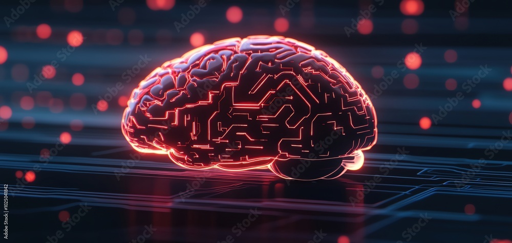 Aufkleber digital brain with circuit patterns on a glowing background, showcasing the intersection of technolo