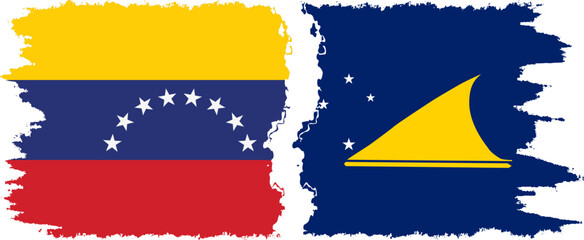 Tokelau and Venezuela grunge flags connection, vector