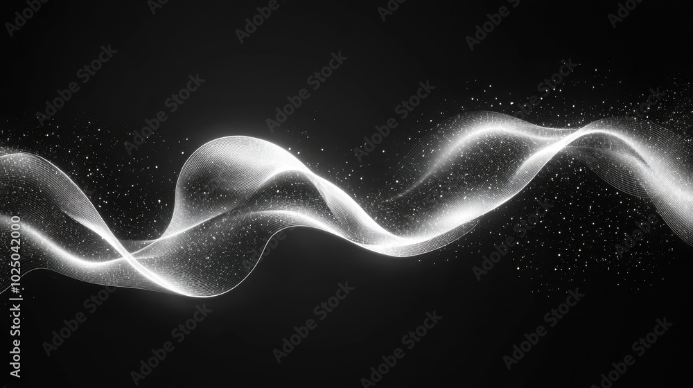 Poster graceful waves of light dance in a dark void, creating a mesmerizing display of movement and texture