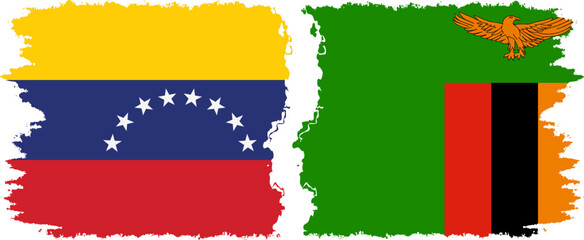 Zambia and Venezuela grunge flags connection, vector