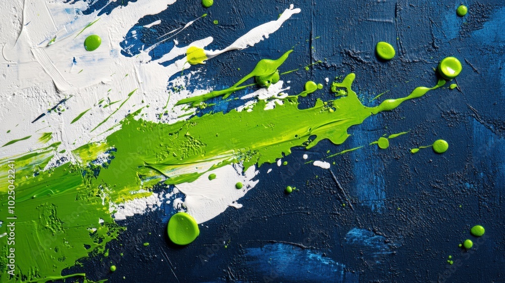 Aufkleber vibrant splashes of green and white paint against a deep blue background create a dynamic abstract c