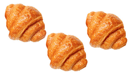 Top view set of brown croissants isolated with clipping path in png file format