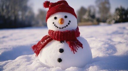 Obraz premium Festive Snowman in Snowy Field 1