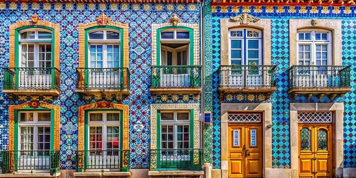 Architectural Facade with Ceramic Tiles in Ovar, Aveiro, Portugal - Typical Houses Showcasing Unique Design Details