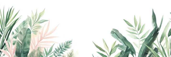 Obraz premium 自然あふれる緑の植物が描かれた背景のイラスト、明るくてシンプルなデザインが印象的