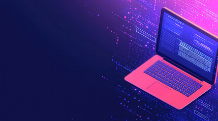 modern laptop displaying code on vibrant digital background, symbolizing technology and innovation. colorful design evokes sense of creativity and progress in digital world