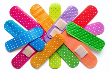 Assorted Medical Plasters Isolated on White Background for First Aid, Wound Care, and Healthcare Applications
