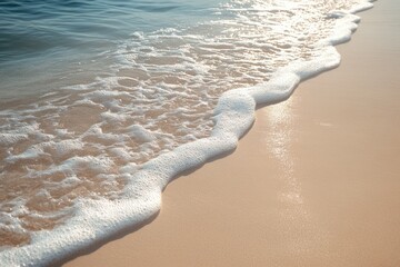 Soft sea foam washing over golden sand on tropical beach