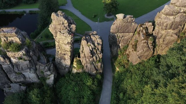 drone view of the Externsteine ​​natural attraction in Germany