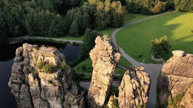 drone view of the Externsteine ​​natural attraction in Germany