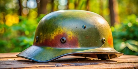 Obraz premium Authentic Stahlhelm Military Helmet from World War II - Vintage German Army Headgear for Collectors and History