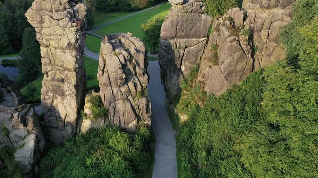 drone view of the Externsteine ​​natural attraction in Germany