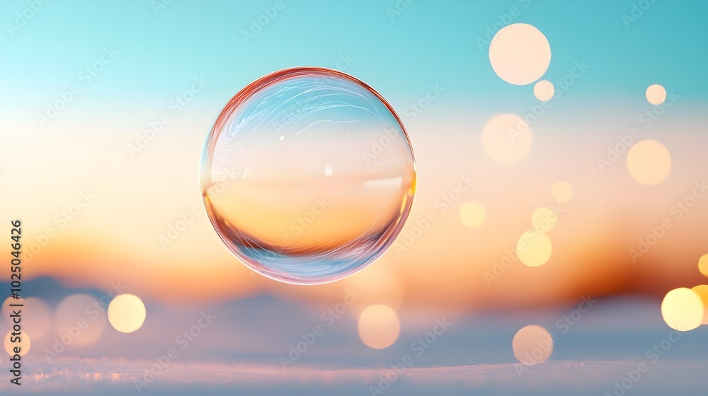 Poster enchanted floating bubble illuminated by ethereal light - serene and mystical translucent landscape 