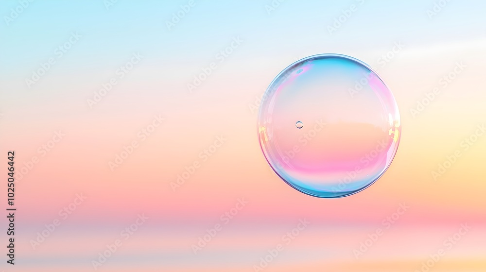 Poster serene floating bubble with glowing light in a mystical surreal landscape - enchanting translucent v