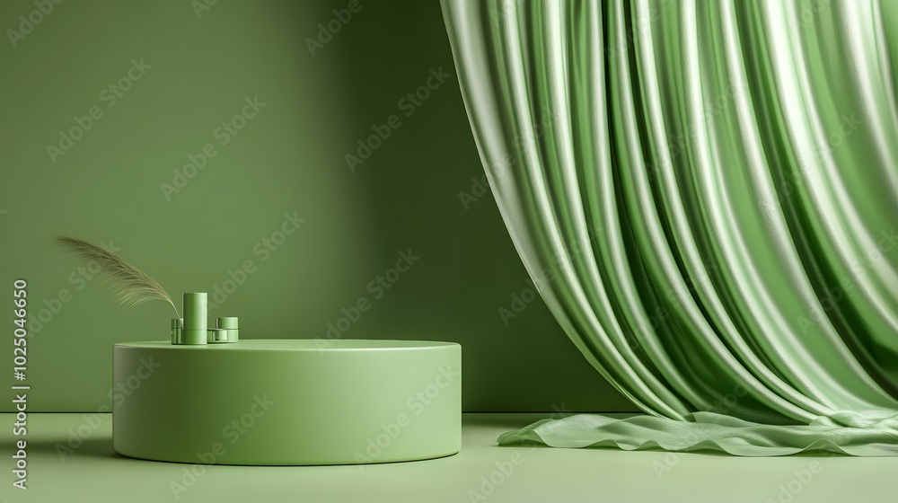 Aufkleber 1. a vibrant 3d rendering of a green podium display set against a matching green background, featuri