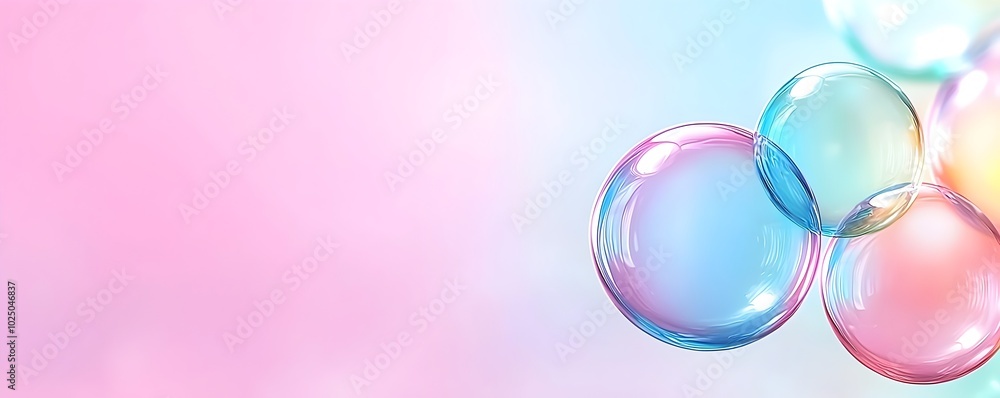 Poster joyful floating rainbow bubble in a soft dreamscape sky - magical and whimsical scene capturing pure