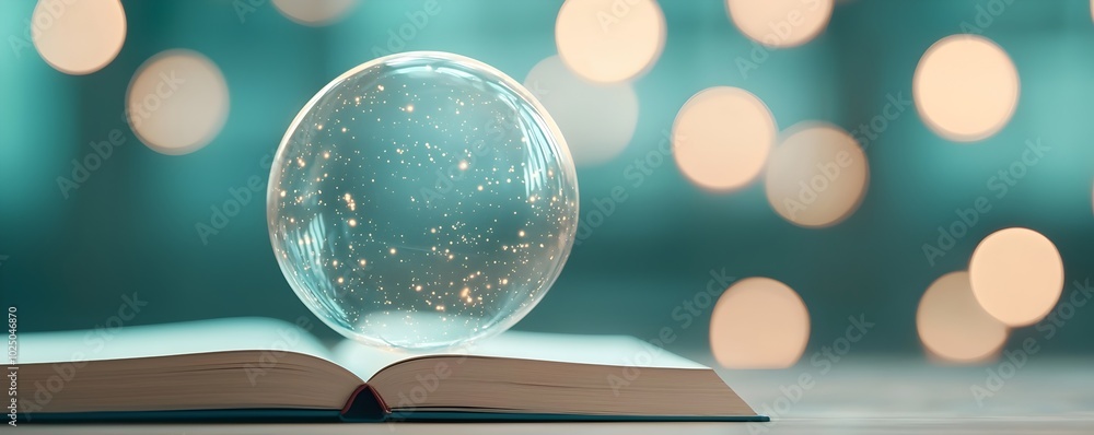Poster surreal floating library in a glowing bubble - a magical oasis of knowledge surrounded by enchantmen