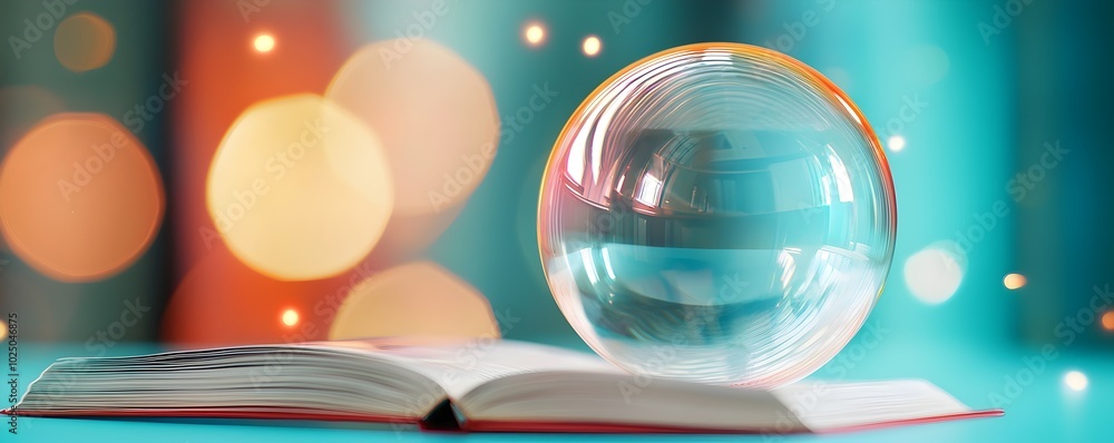 Poster enchanting surreal floating library in a glowing bubble - a magical oasis of knowledge surrounded by