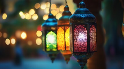 Colorful Eid Lanterns for Personal Messages -- AI generated illustration.