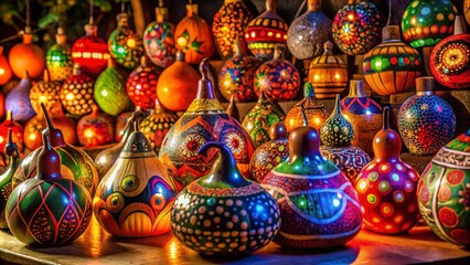 Fototapeta premium Beautiful Calabash Gourd Display - Natural Handcrafted Art for Home Decor, Crafts, and Cultural Significance in Various