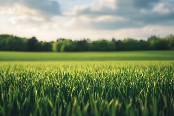 Fototapeta premium green grass field with sunburst light in the background