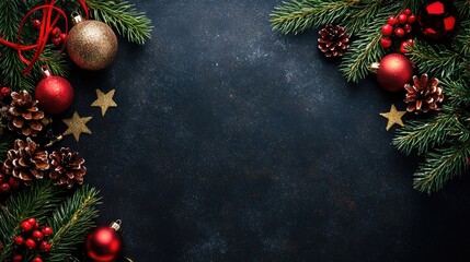 Winter Christmas Attributes on Dark Background -- AI generated illustration.