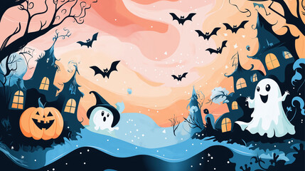 halloween background with pumpkin banner Halloween festival, super cute, strange and unique
