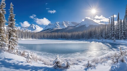 Obraz premium Snow-Covered Pine Trees in Winter Wonderland Scene