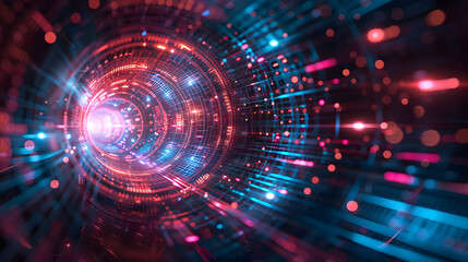 Fototapeta premium Futuristic Digital Wave with Glowing Lights - 3D Technology Background, Cyber Glow Data Flow - Futuristic Digital Background, Neon Light Particles in Motion - High-Tech Virtual Reality Concept.