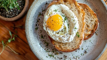 Gourmet Brunch Dish with Poached Egg on Toast