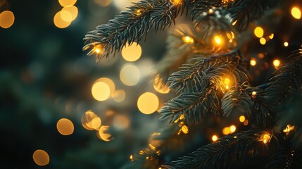 Fototapeta premium Wonderful Christmas Lights on Hazy Fir Tree -- AI generated illustration.