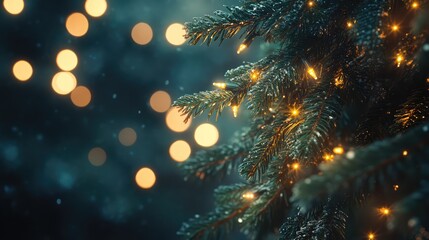 Wonderful Christmas Lights on Hazy Fir Tree -- AI generated illustration.