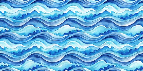 Obraz premium Watercolor sea seamless pattern with blue waves