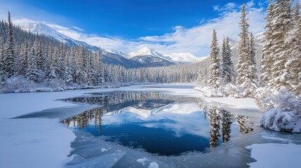 Winter Wonderland with Snow-Covered Pine Trees