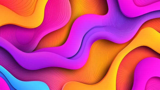A vibrant, abstract design featuring wavy layers in bright pink, orange, and purple tones, creating a dynamic and modern visual effect.