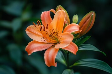 Fototapeta premium Orange lily flower in a garden setting
