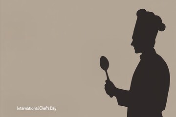 Chef silhouette holding a spoon, symbolizing creativity and dedication in cooking for International Chef's Day