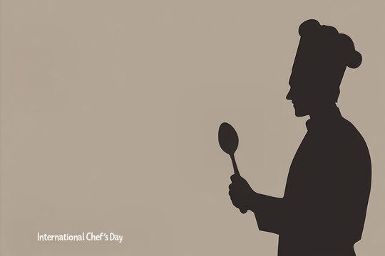 Chef silhouette holding a spoon, symbolizing creativity and dedication in cooking for International Chef's Day