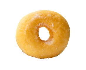 Top view of single brown sugar glazed cinnamon donut isolated on white background with clipping path