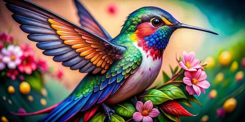 Obraz premium Beautiful Traditional Hummingbird Tattoo Design for Body Art Enthusiasts and Nature Lovers with Vibrant Colors and