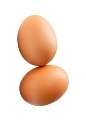 Top view of two fresh brown chicken eggs in stack isolated with clipping path in png file format