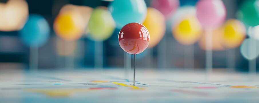 Close-up of a goal pin on a strategic roadmap symbolizing business success achieved through effective long-term planning and strong leadership