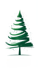 green  brush stroke art Christmas  tree simple logo , minimalism, white background