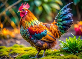 Fototapeta premium Bielefelder Hen: A Beautiful and Unique Breed of Chicken with Distinctive Feathers and Friendly Temperament for