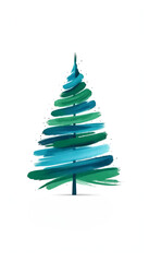 green and blue  brush stroke art Christmas  tree simple logo , minimalism, white background